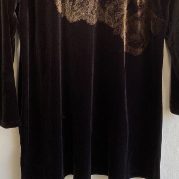Soma Velvet Tunic Top XL Black Gold 3/4 Sleeve Scoop Neck Stretch Boho - Picture 3 of 7